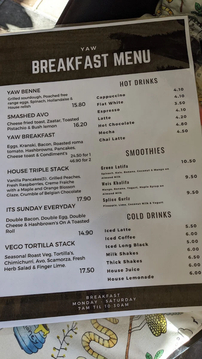 Menu, YAW