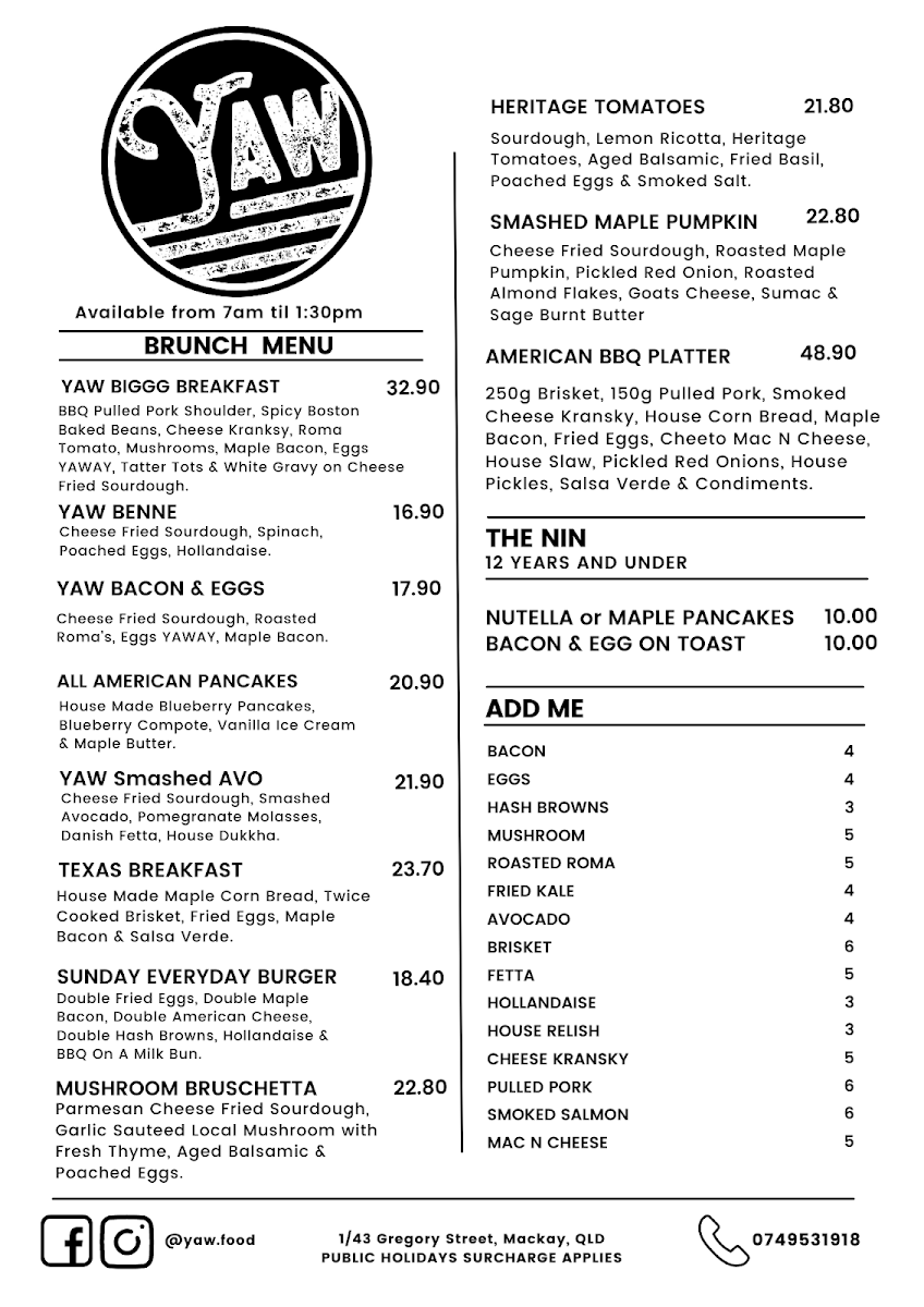Menu, YAW