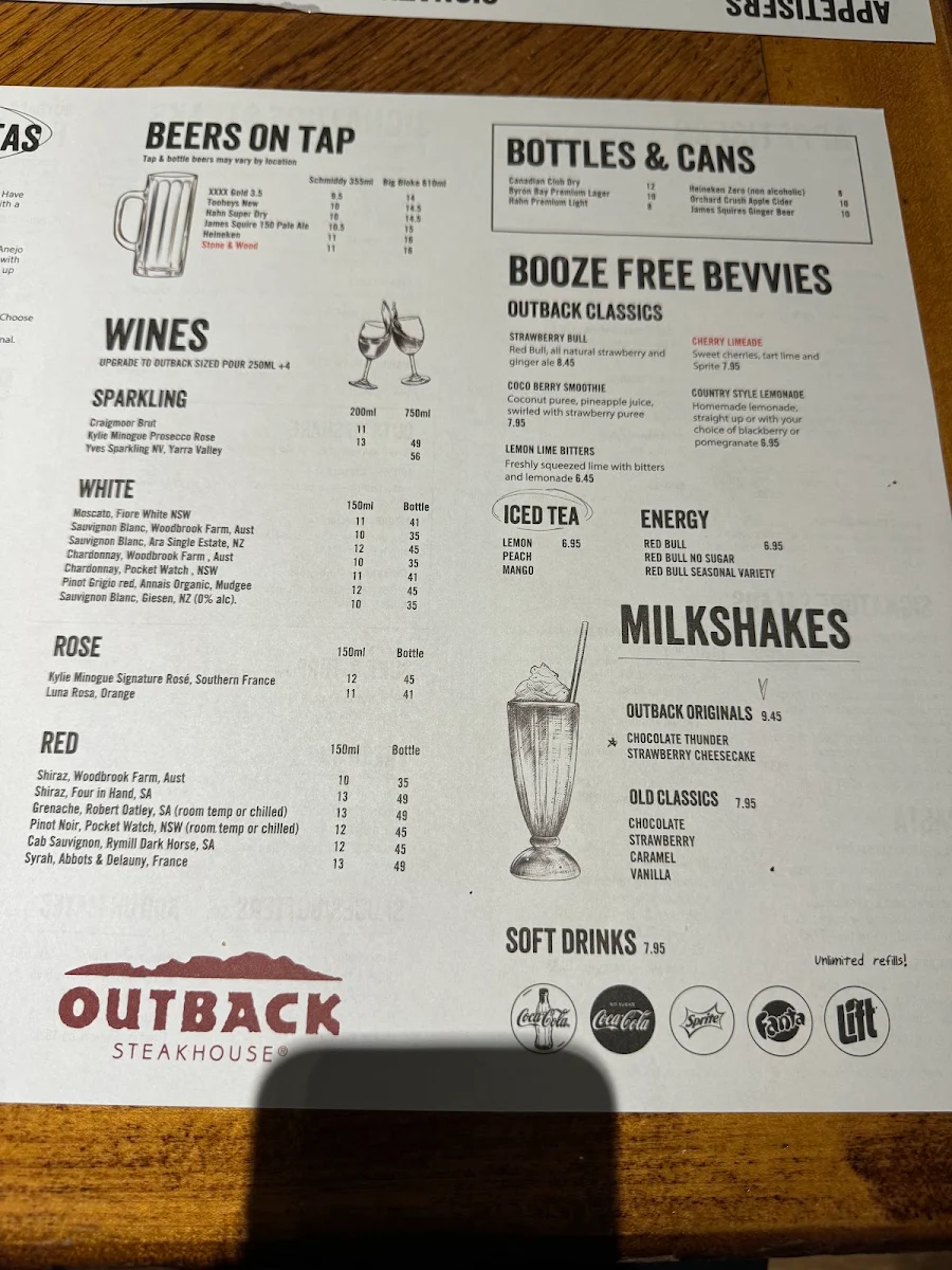 Menu, Outback Steakhouse Campbelltown