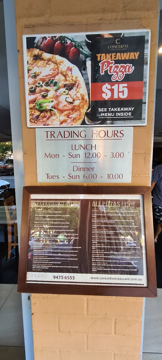 Menu, Concerto Restaurant Wentworth Point