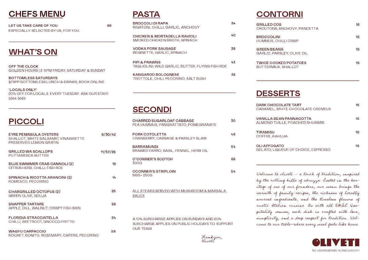Menu, Oliveti