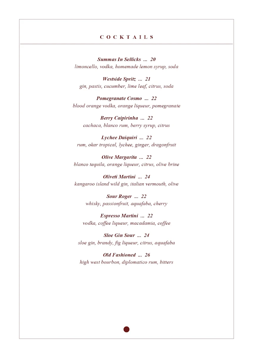 Menu, Oliveti