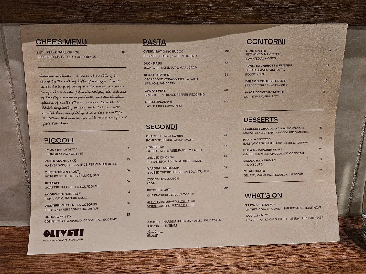 Menu, Oliveti