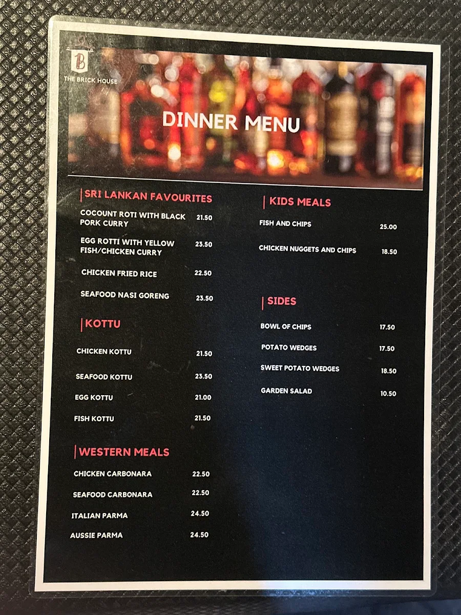 Menu, The Brick House Sri Lankan Restaurant & Bar Berwick