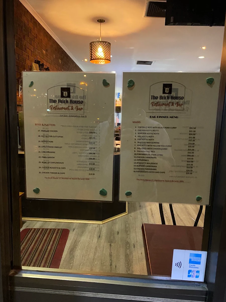 Menu, The Brick House Sri Lankan Restaurant & Bar Berwick