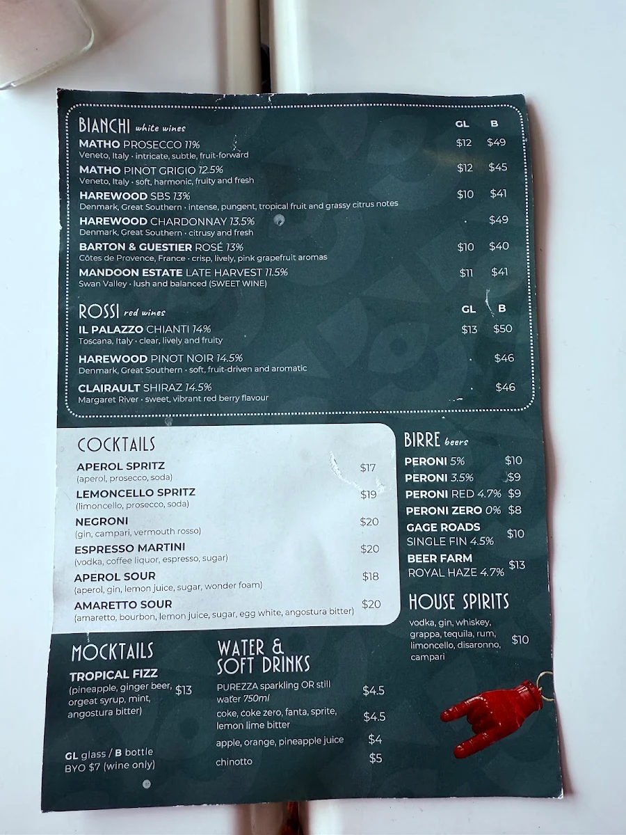 Menu, Pizzeria Da Napoli Leederville