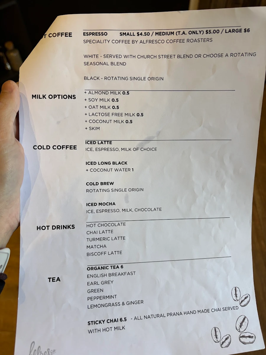 Menu, Alfresco Coffee Batemans Bay