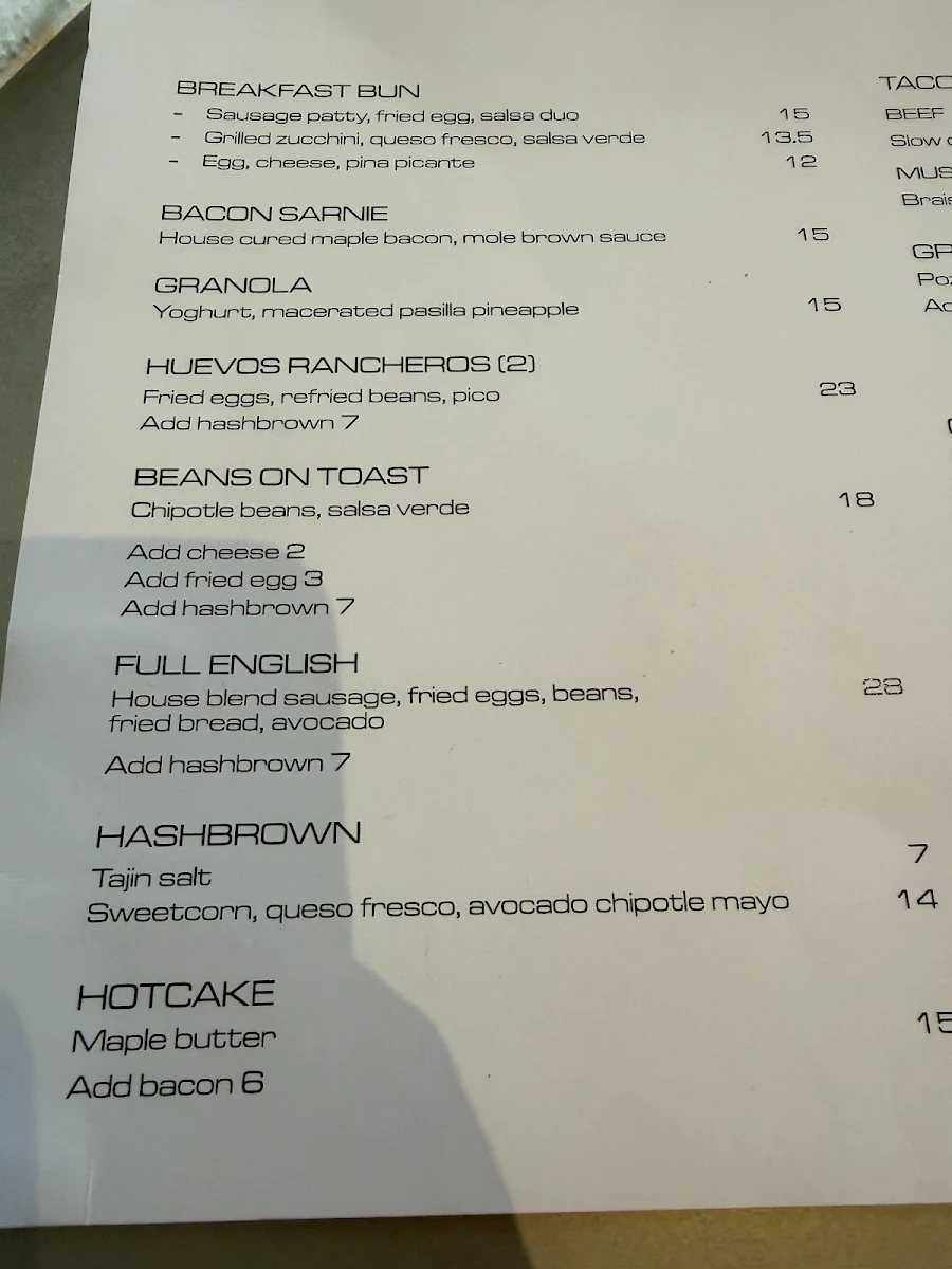 Menu, Aftermath Diner