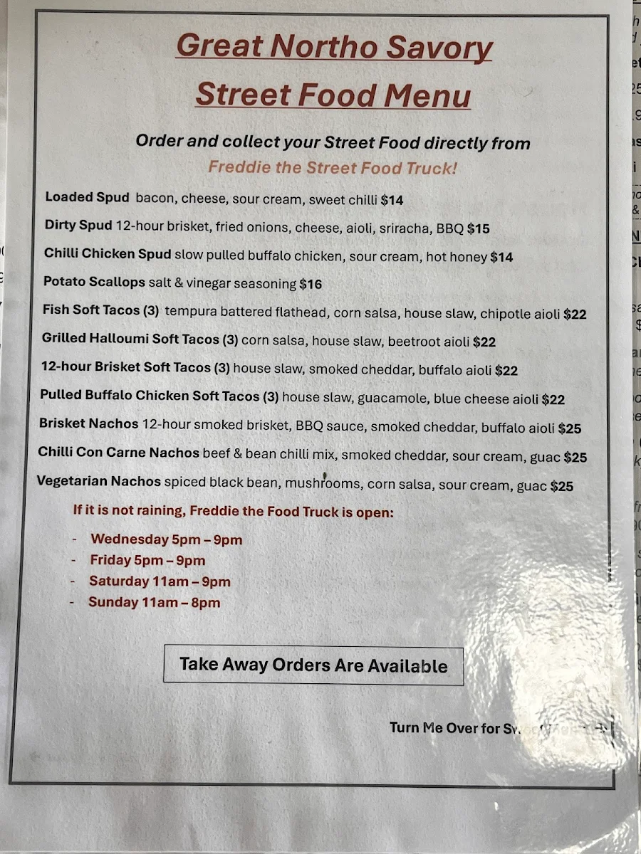 Menu, Great Northern Hotel