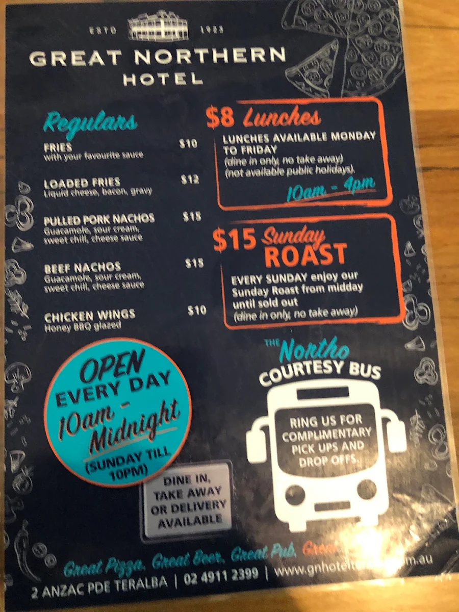 Menu, Great Northern Hotel
