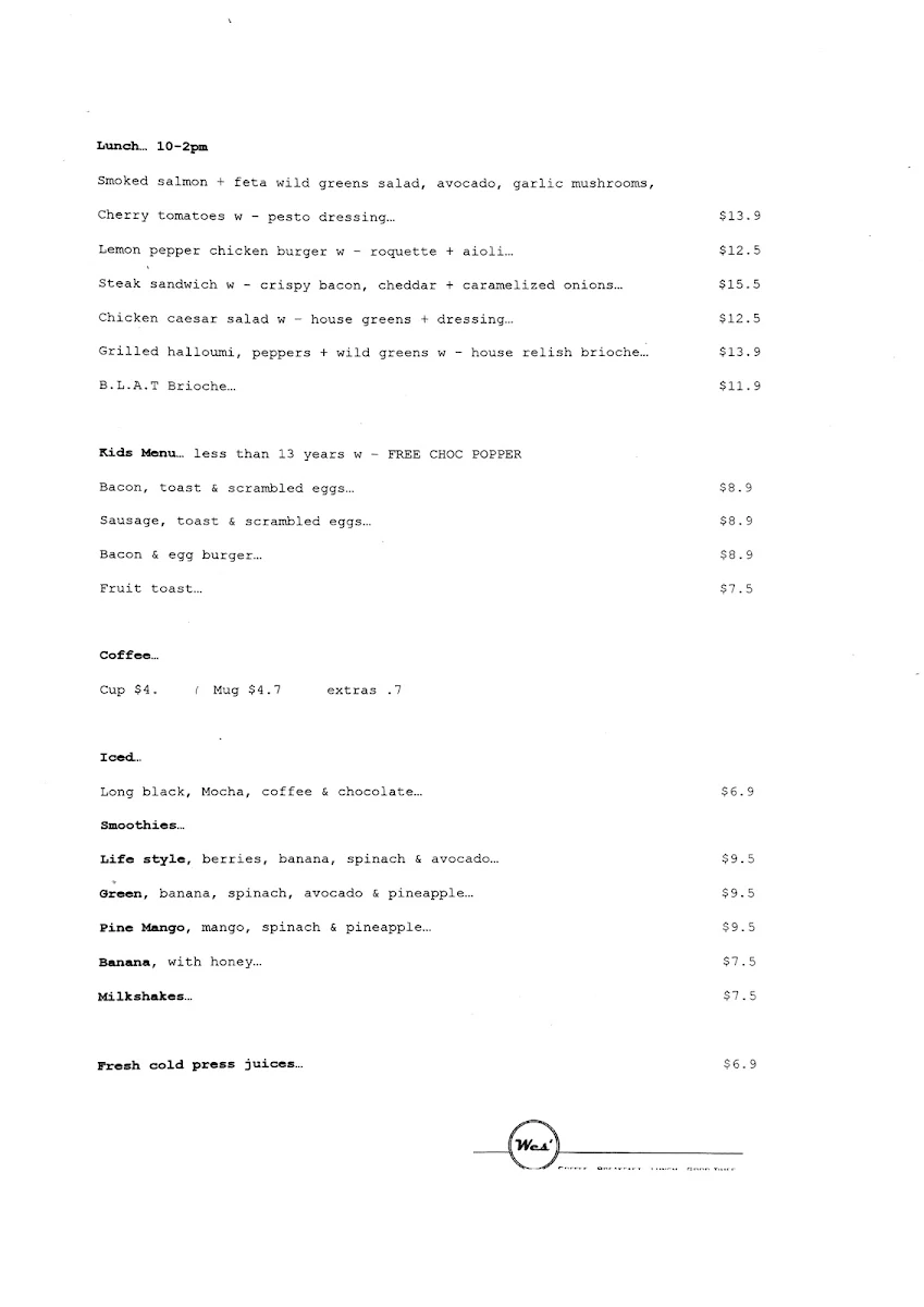 Menu, Coffee warden