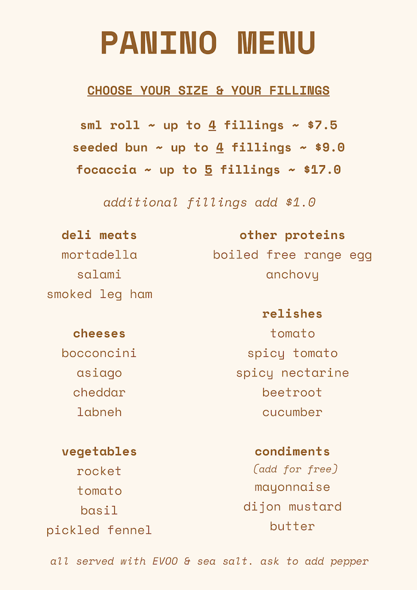 Menu, Fiore Bread