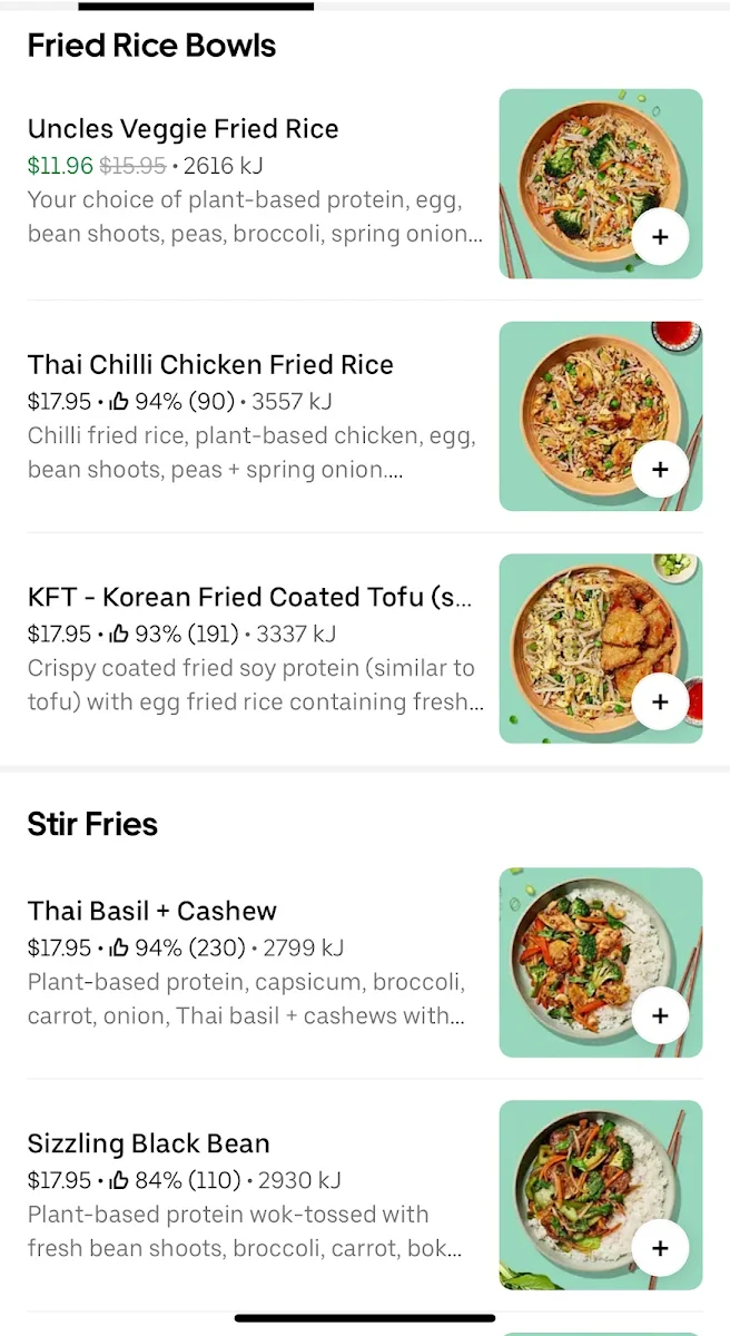 Menu, Nature's Wok Glenelg