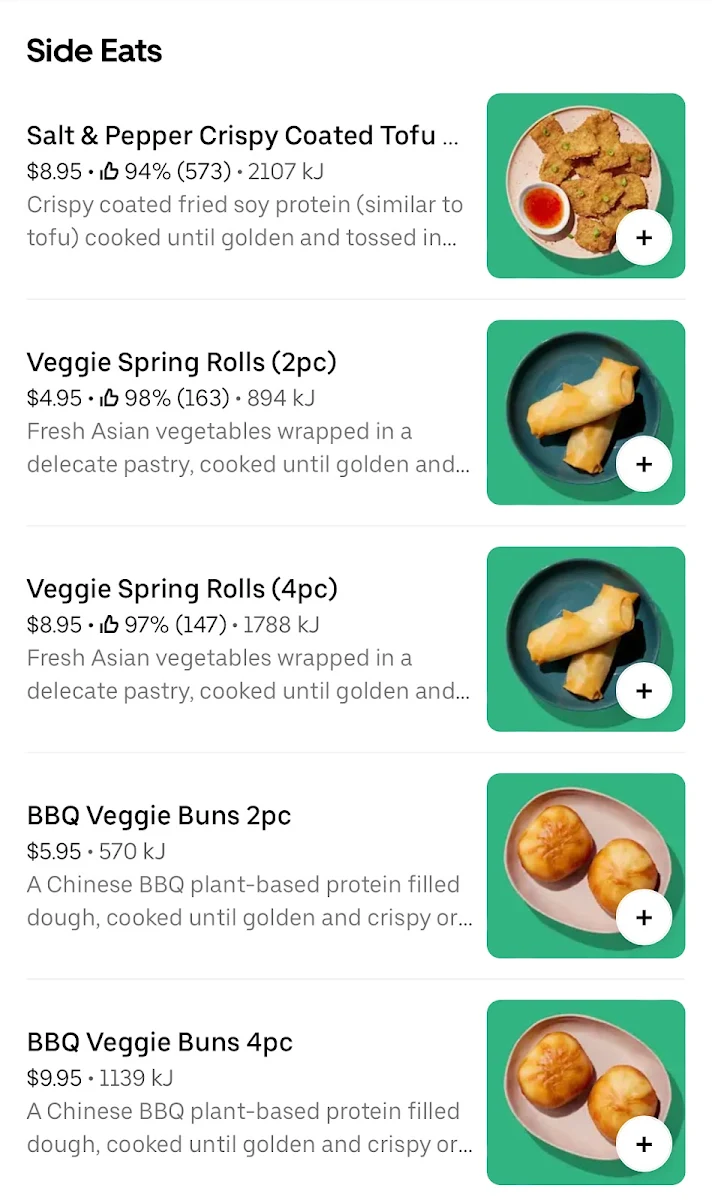 Menu, Nature's Wok Glenelg