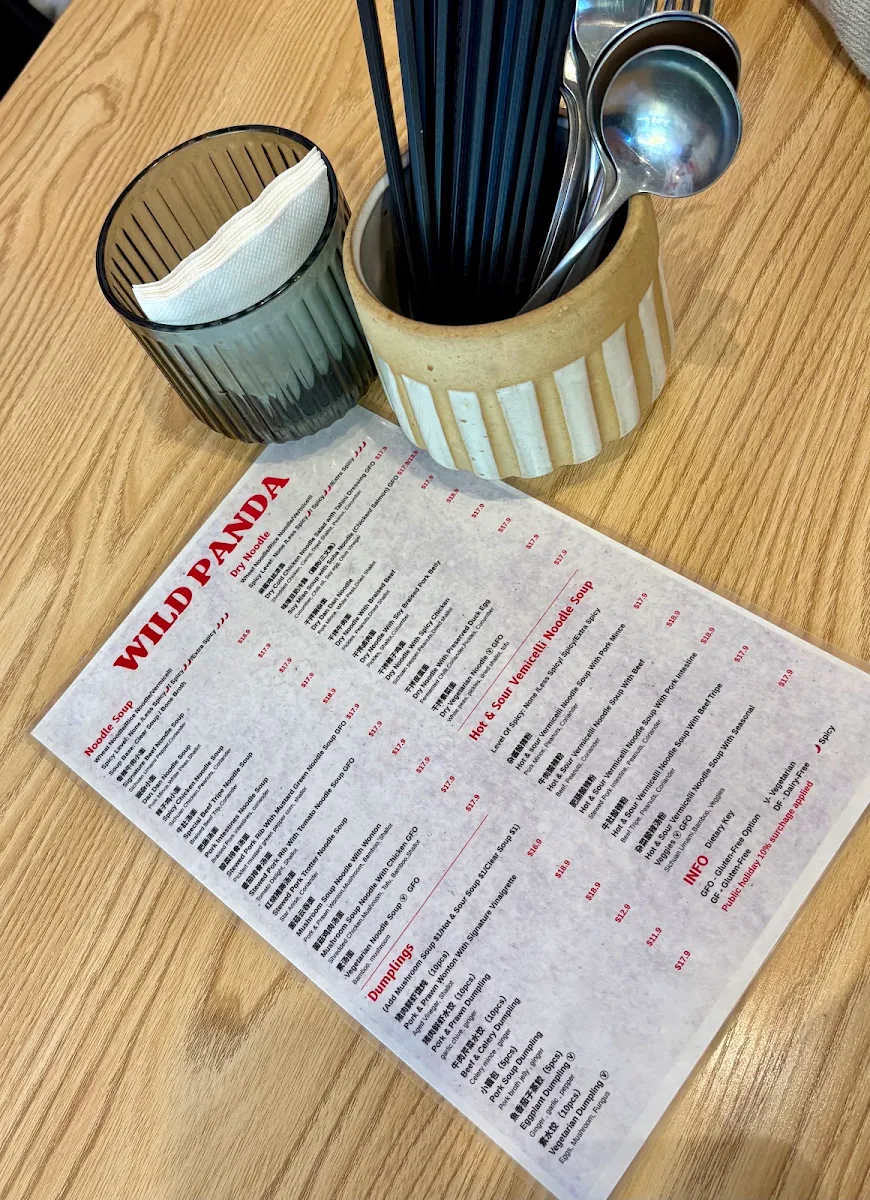 Menu, Wild Panda