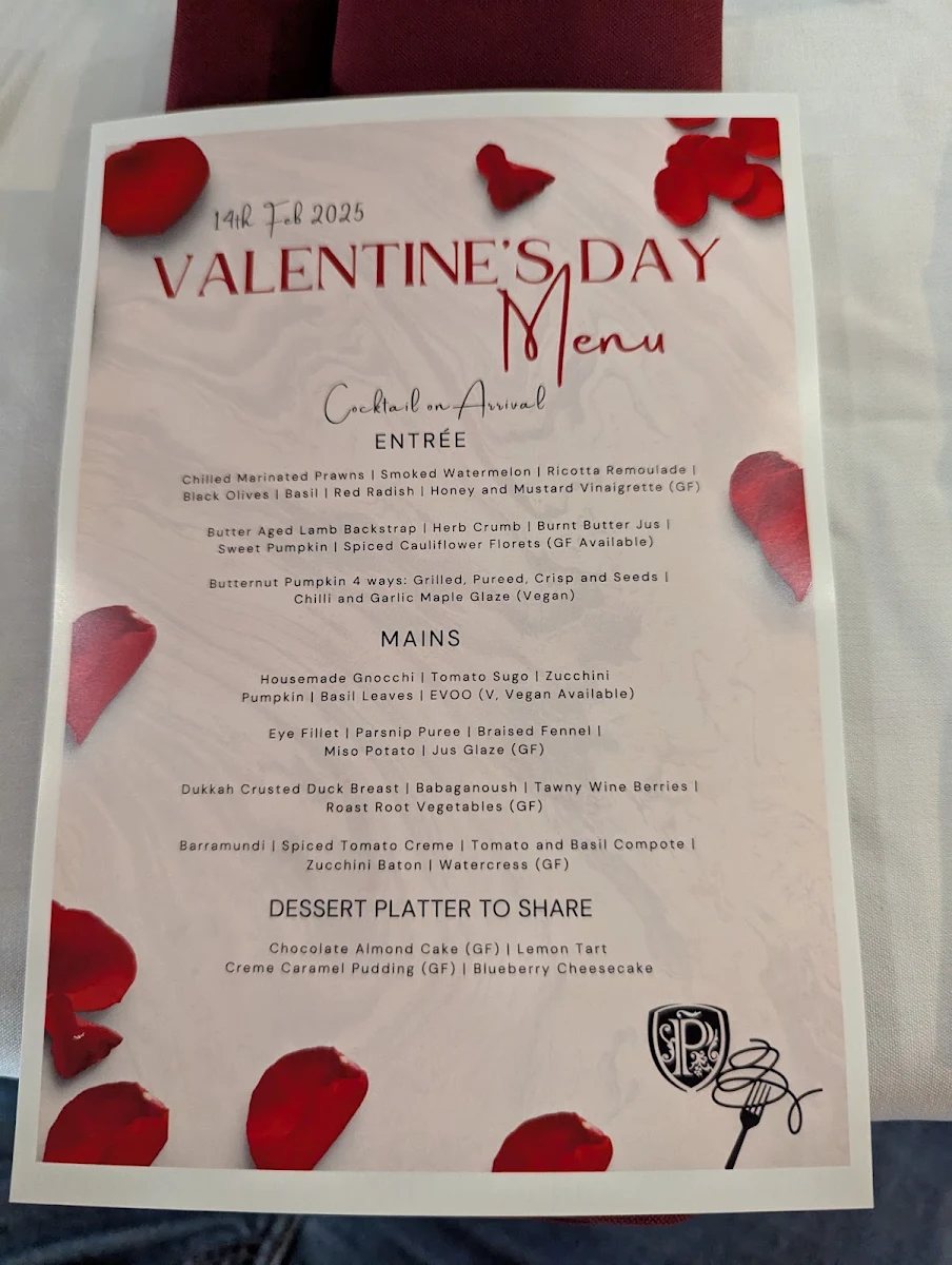 Menu, Pinelli Estate Winery Restaurant