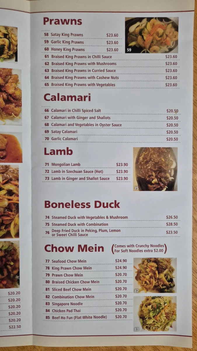Menu, Chung Hing Licensed Chinese Restaurant