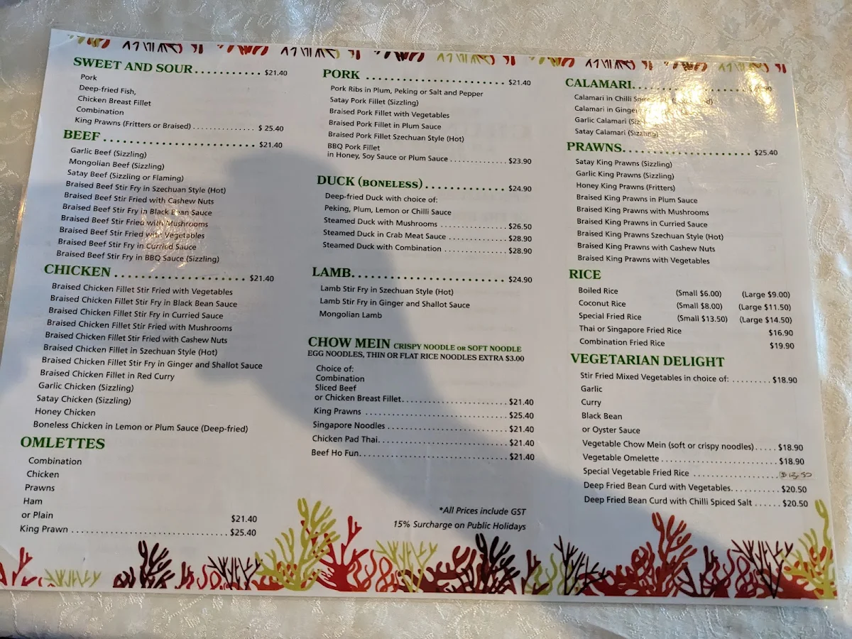 Menu, Chung Hing Licensed Chinese Restaurant