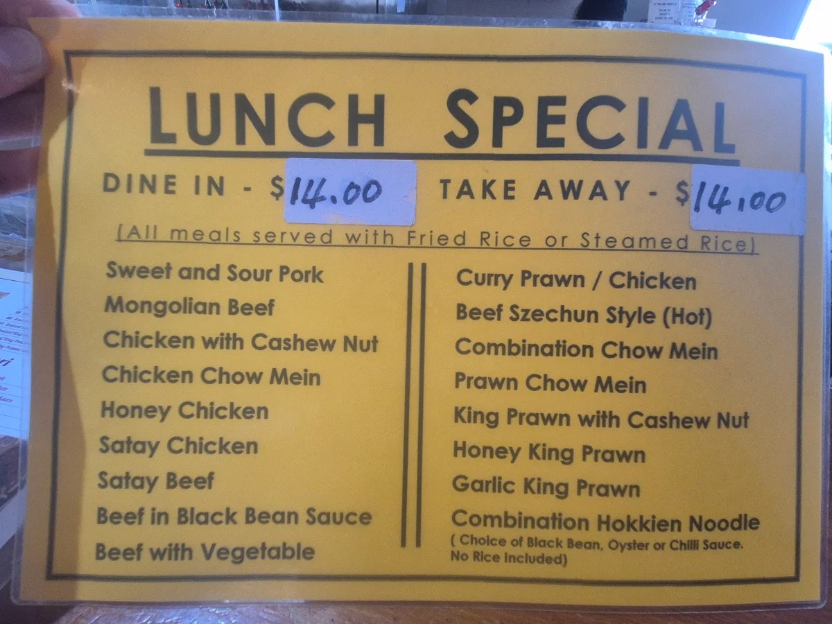 Menu, Chung Hing Licensed Chinese Restaurant