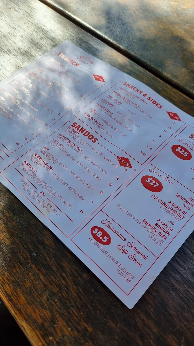 Menu, Bottega Bandito Prospect