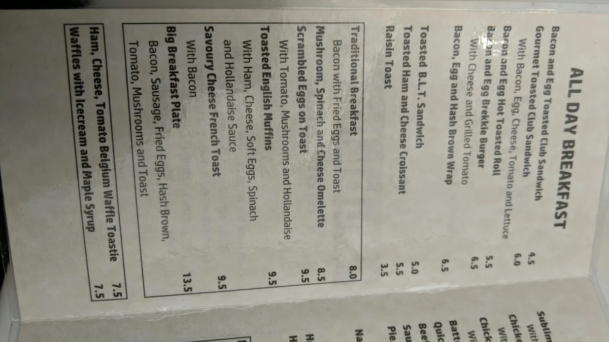 Menu, Cafè Sublime Parabanks