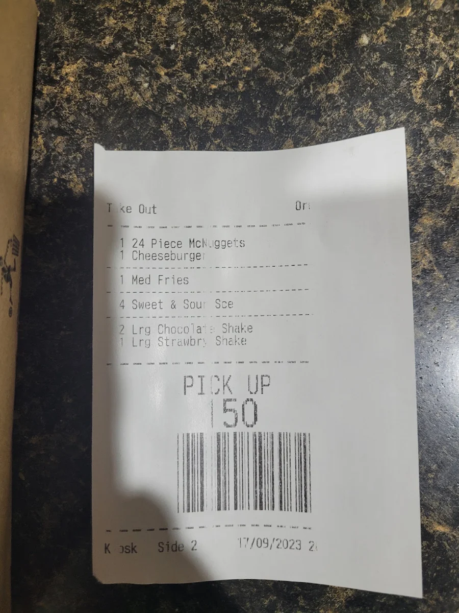Menu, McDonald's Delahey