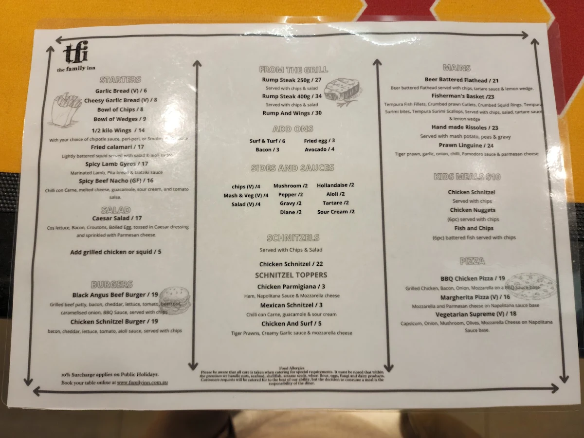 Menu, The Family Inn