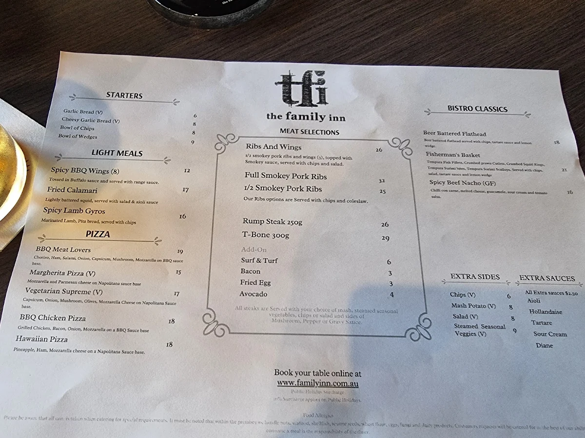 Menu, The Family Inn