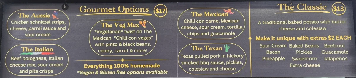 Menu, Gourmet Baked Potatoes - Eumundi