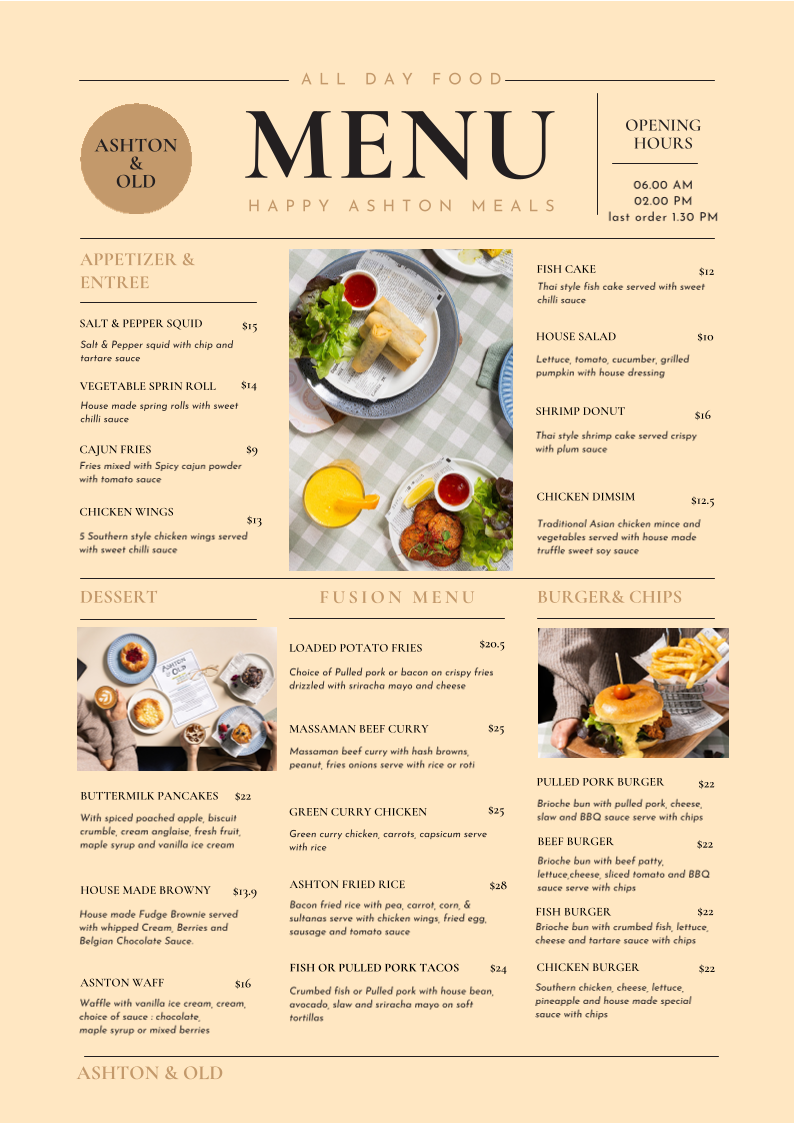 Menu, Ashton & Old