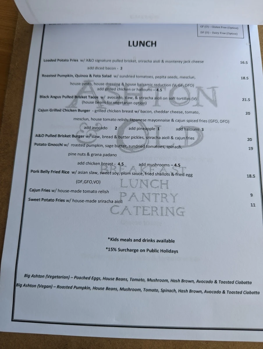 Menu, Ashton & Old