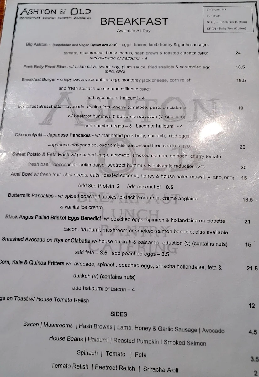 Menu, Ashton & Old