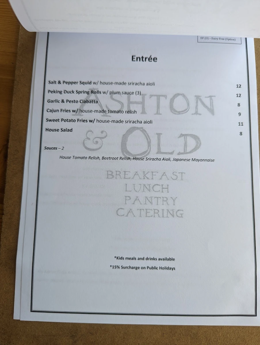 Menu, Ashton & Old
