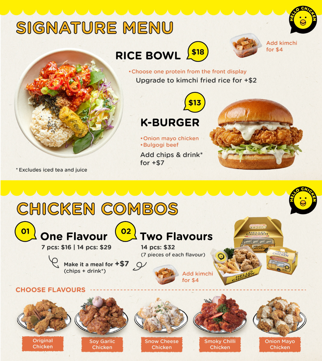 Menu, Hello Chicken MQ