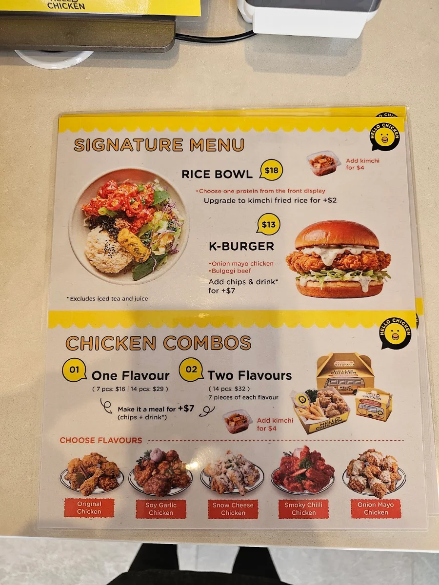 Menu, Hello Chicken MQ