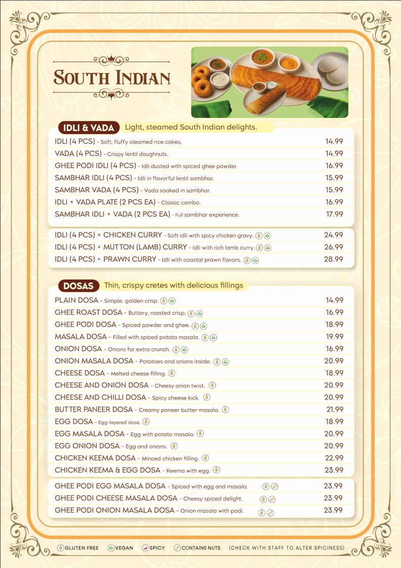 Menu, Hello India Bunbury
