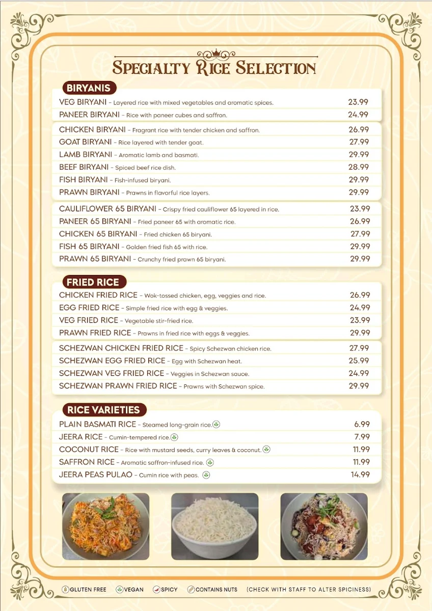 Menu, Hello India Bunbury