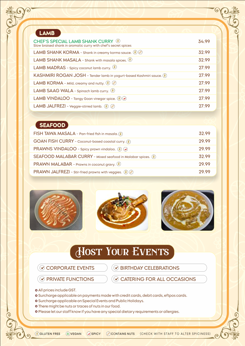 Menu, Hello India Bunbury