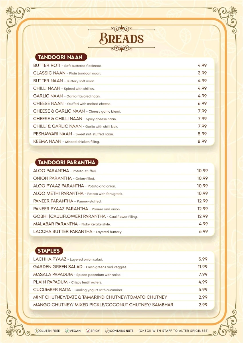 Menu, Hello India Bunbury
