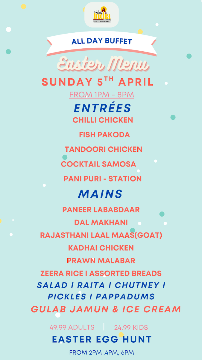 Menu, Hello India Bunbury