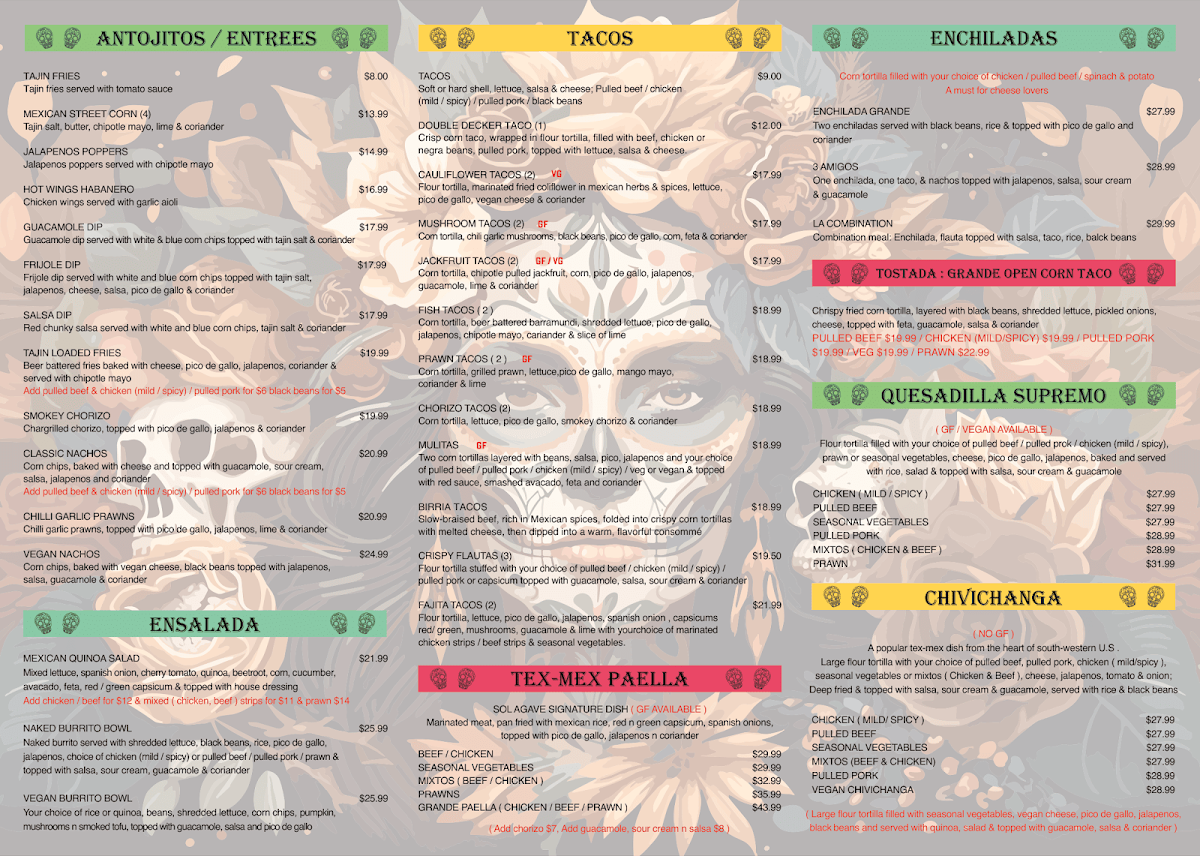 Menu, Sol Agave Rosebud