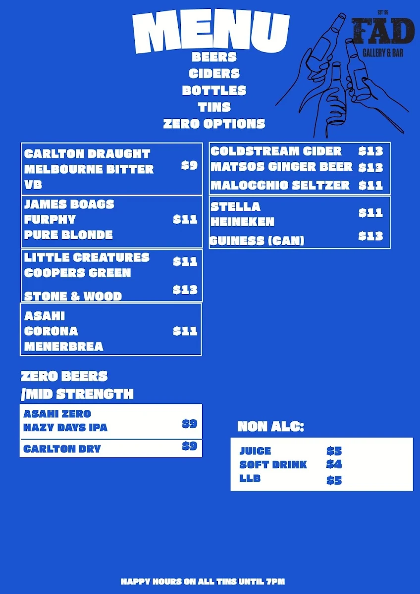 Menu, Fad Gallery Bar