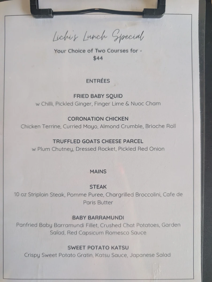 Menu, Lichi Restaurant & Cocktail Bar