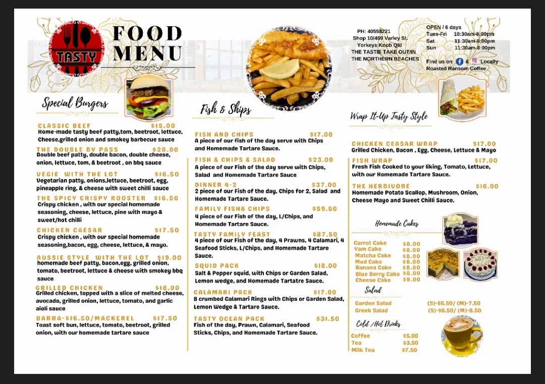 Menu, Tasty at Yorkeys