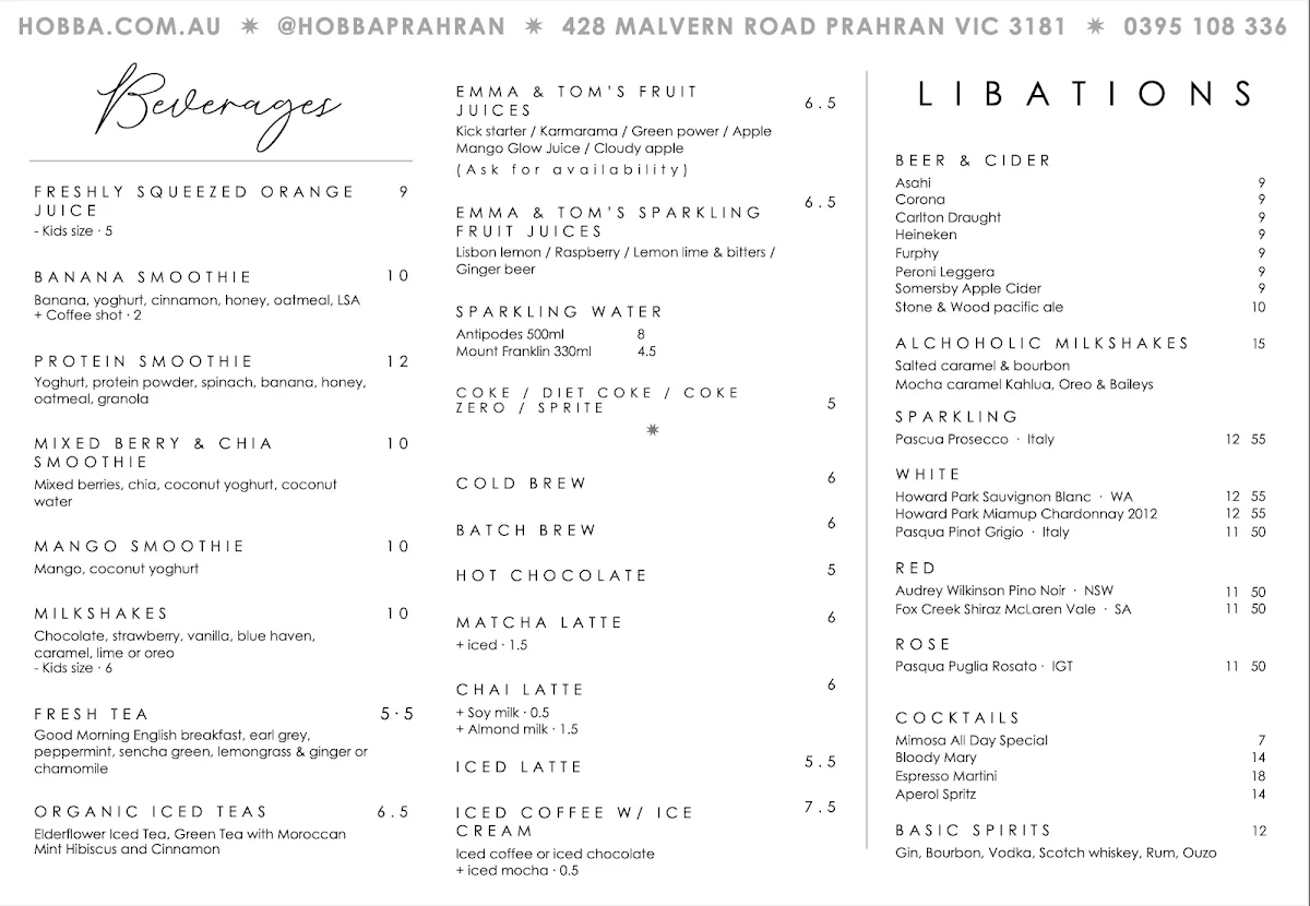 Menu, Hobba