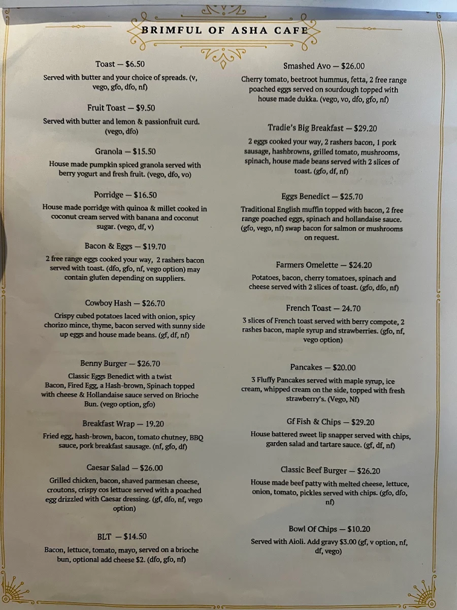 Menu, Brimful Of Asha