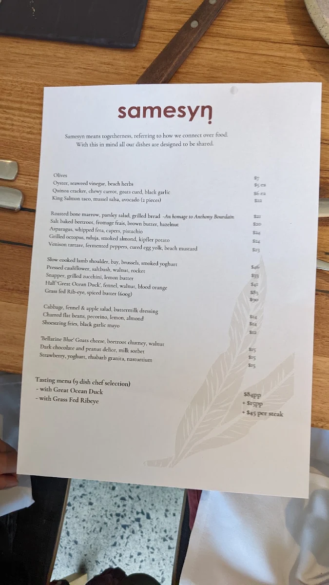 Menu, Samesyn