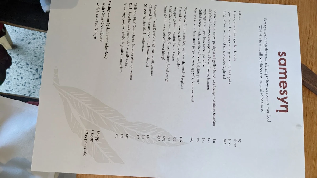 Menu, Samesyn