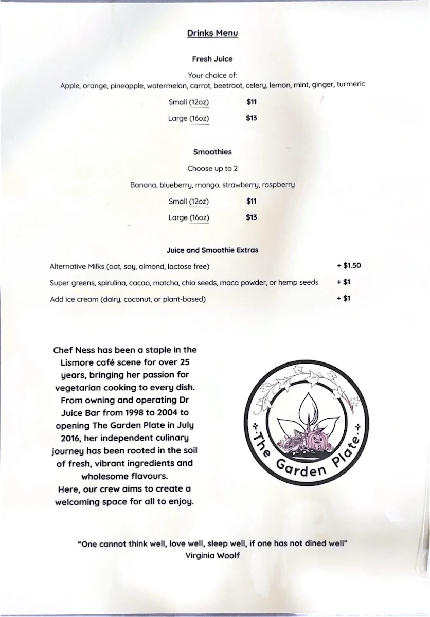 Menu, The Garden Plate