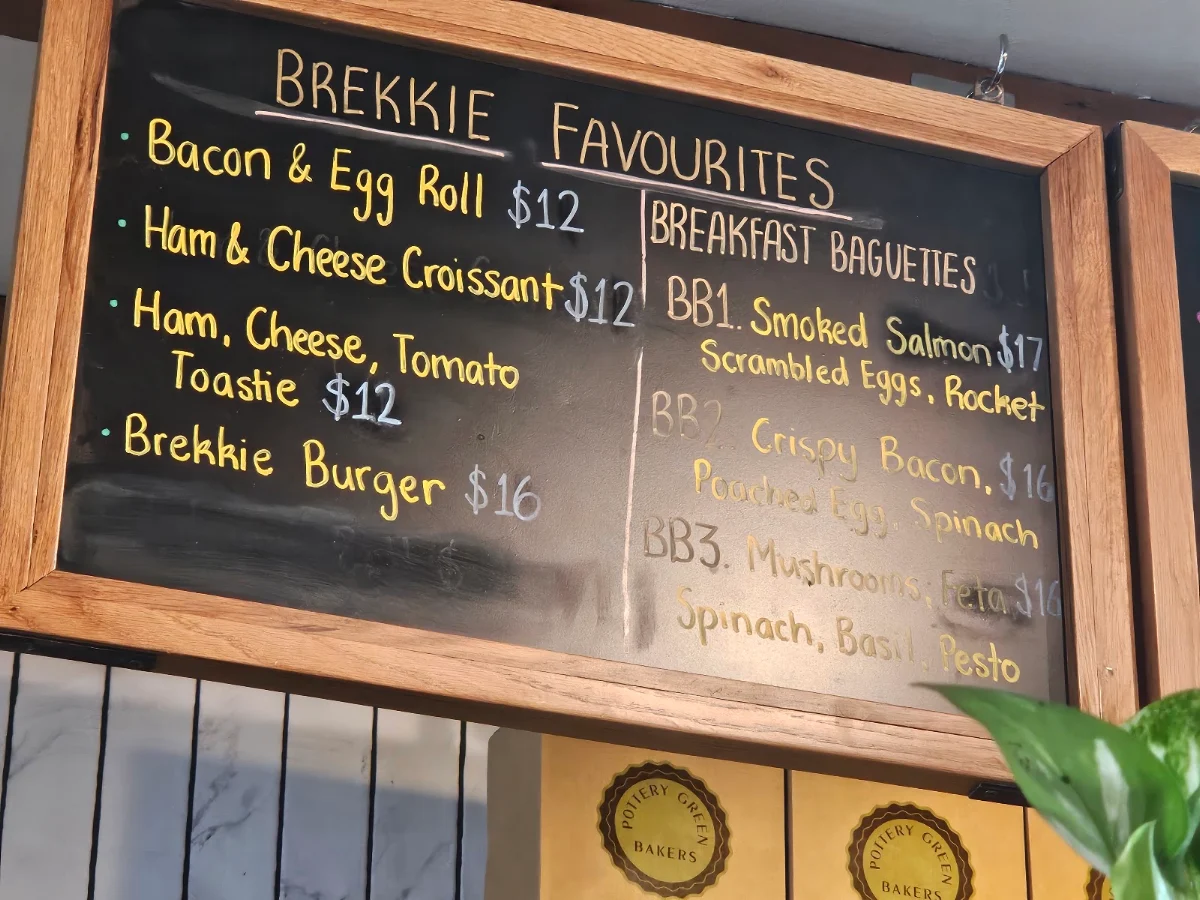 Menu, Pottery Green Bakers Lane Cove